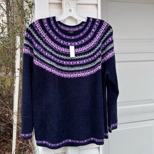 NWT Talbots Gorgeous Navy Purples Blue Shimmer Fair Isle Long Sleeve Sweater